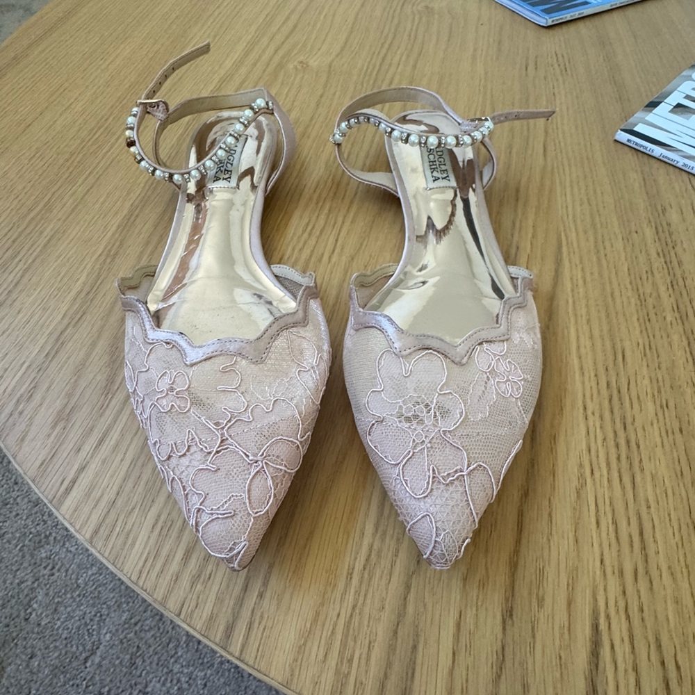 Badgley Mischka Pink Lace Heels with Embellished Straps